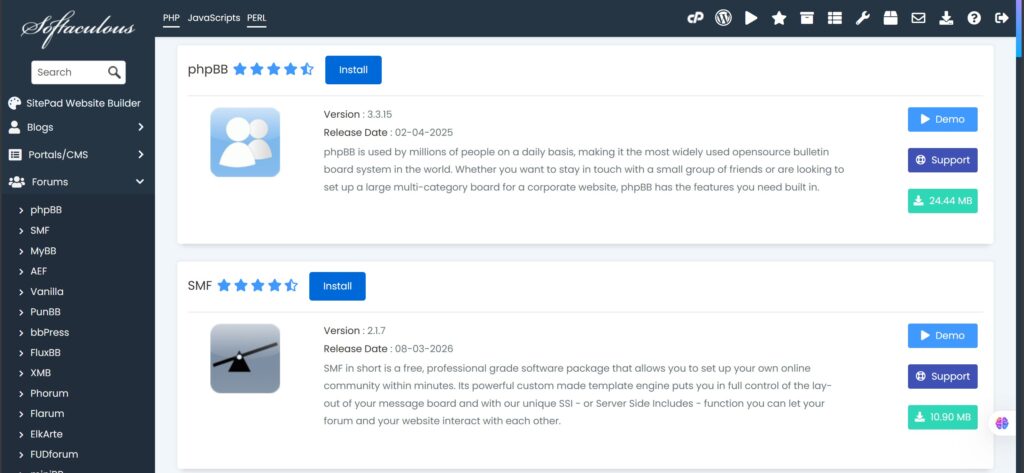 Softaculous - Fóruns